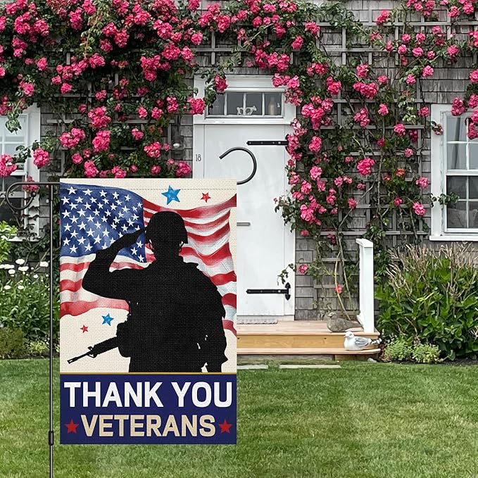 Heyfibro Thank You Veterans Garden Flag 12x18 Inch Double Sided, Soldiers Heroes Thank You Patriotic USA Yard Banner for Independence Veterans Day Outdoor House Decorations (ONLY FLAG)