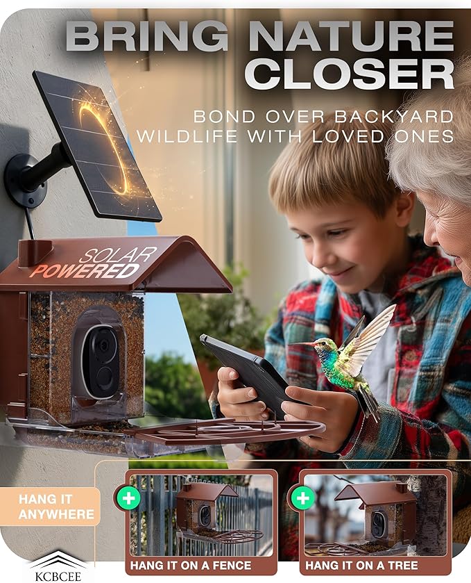 Smart Bird Feeder with Camera Solar Powered - 2K HD Live Video - AI Bird Recognition - Instant App Alerts - Weatherproof Design - Birdwatching for Nature Lovers - Capture Wildlife
