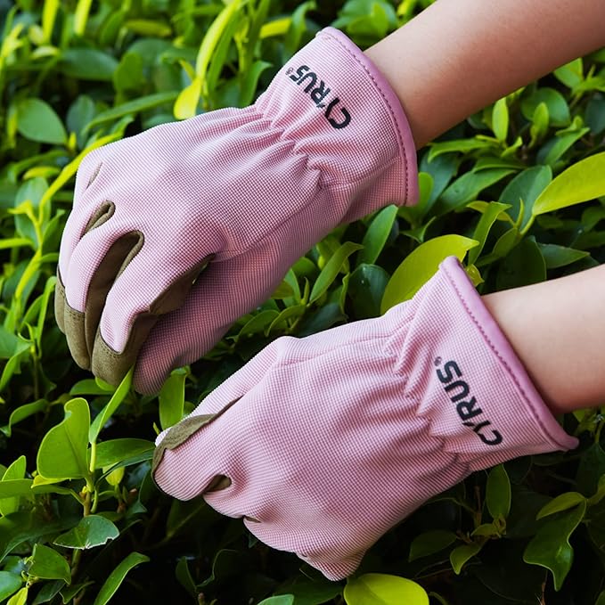 CYRUS Gardening Gloves for Women Ladies, Leather Garden Gloves Men with Grip, Work for Weeding, Digging, Pruning, Large Size, Pink