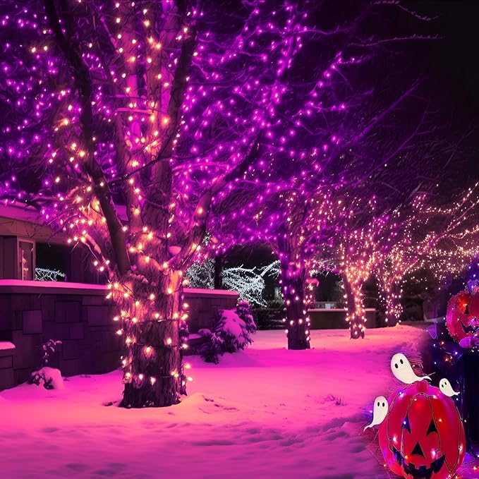 2-Pack Solar String Lights,78Ft Extra-Long 200 LED Waterproof Solar Halloween Lights, 8 Modes for Garden, Patio, Wedding (Purple & Orange)