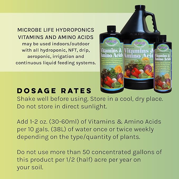 Microbe Life Hydroponics Premium Vitamins & Amino Acids Essential for Maximum Plant Growth and Root Uptake, Use with Any Feeding Systems Including Hydroponics or Soil, 16 Ounces