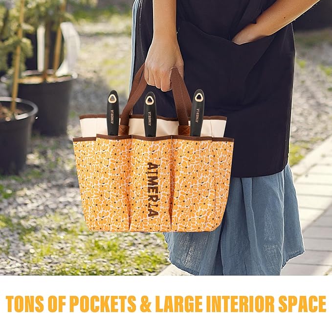 Aimerla Gardening Tool Set of 5 Heavy Duty Aluminum Garden Tools with Non-Slip Rubber Grip, Fashion Garden Bag, Durable Hand Tools for Garden, Weeding, Gardening Gifts for Women,Men - Daisy