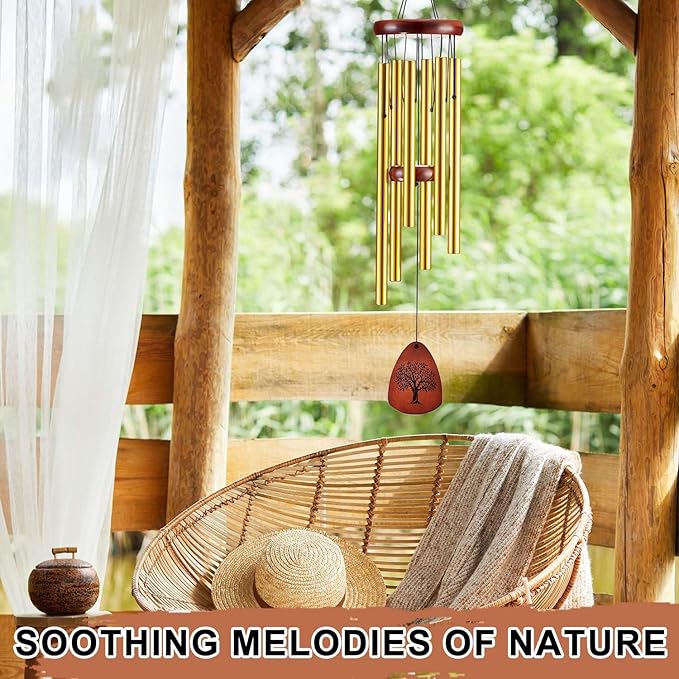 Wind Chimes for Outside, 32" Memorial Wind Chimes for Loss of Loved One Mother Father, Memorial Sympathy Gift Outdoor Garden Patio Decor, Bereavement Gift for Loss of Mom Dad (Classic Gold)