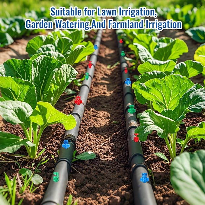 180Pcs Drip Irrigation Emitters, 3 Color Heads Irrigation Misting Sprinkler, Refraction Micro Sprayer Applicable for Lawn Watering System(90/180/360 Degrees)