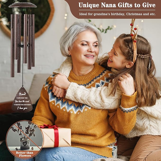 Nana Gifts, 32" Bronze Wind Chimes Nana Gift, Grandma Gifts from Grandkids, Christmas Birthday Gift for Grandma Nana Grandmother