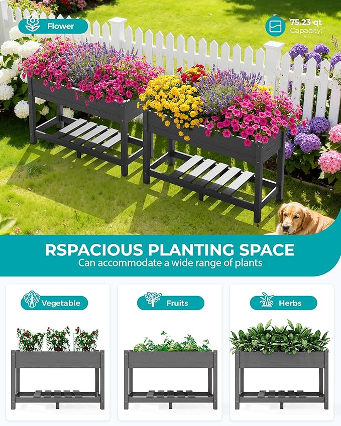 SERWALL Raised Garden Bed, HDPE Raised Bed for Gardening All Weather Use- Grey