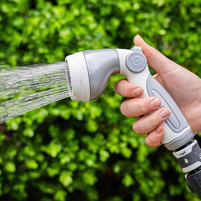 Garden Hose Reel Retractable 1/2" x 130ft Wall Mounted Hose Reel Automatic Rewind, Any Length Lock with 9 Patterns Sprayer Nozzle, Quick Connector and Adjustable shot Nozzle- Cloud White