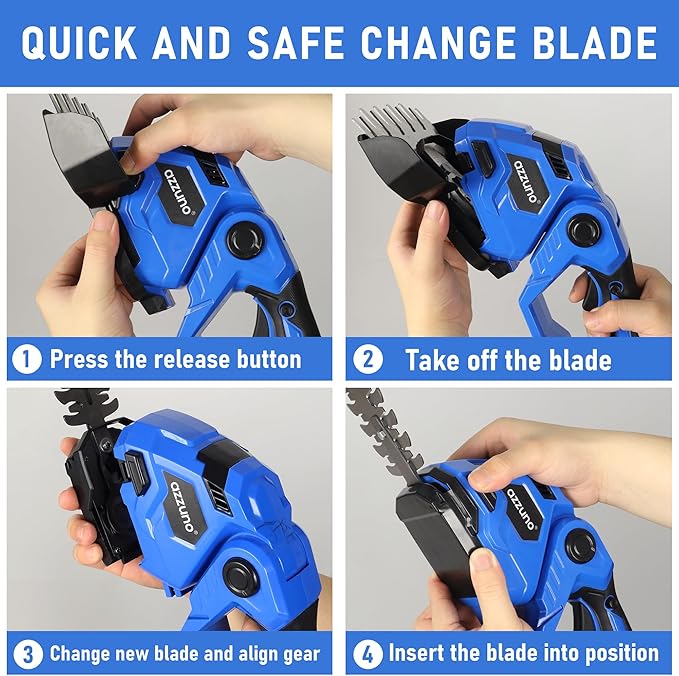 AZZUNO Cordless Hedge Trimmer, 2-in-1 Electric Grass Shears Shrubbery Trimmer with 2Ah Battery,Handheld Grass Cutter Shrub Trimmer for Gardens, Yards, Lawns, Including Charger(2 Batteries)