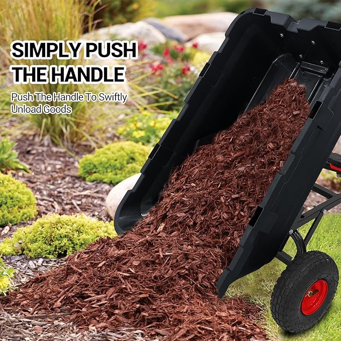 Generic Heavy Duty Garden Dump Cart, 800 Lbs Capacity Poly Utility Cart with 10in Pneumatic Tires & Rotating Handle for Yard, Garden, Lawn