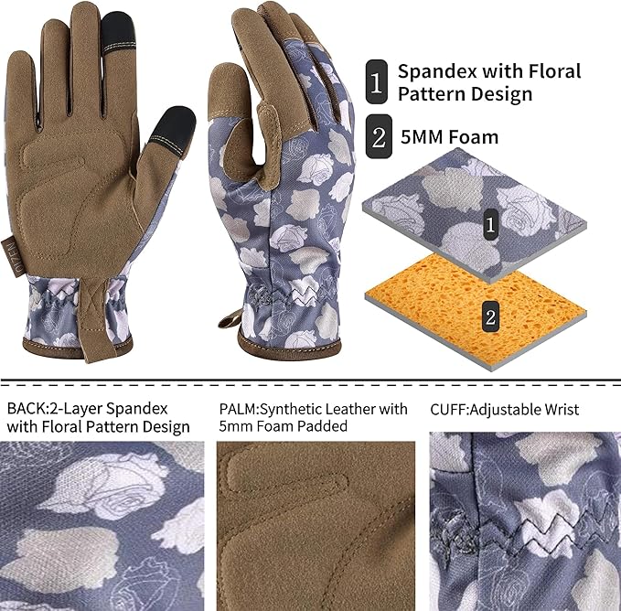 Gardening Gloves for Women and Men, Garden Gloves with Touch Screen, Thorn Proof Puncture Resistant Working Gloves, Gardening Gifts for Women, Size Medium