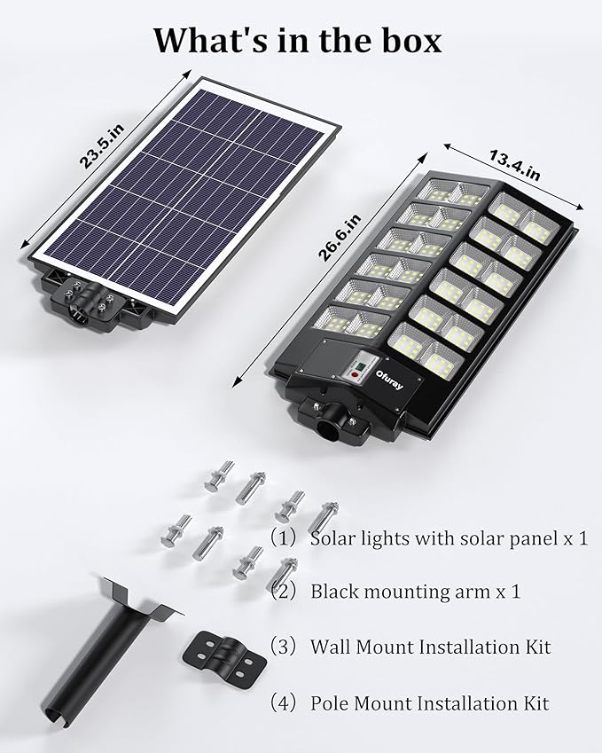 Ofuray Of-9600W Solar Street Lights Outdoor,660000Lm Solar Security Flood Lights Parking Lot Lights Commercial Dusk to Dawn, 6500k Waterproof Led with Remote Control Motion for Street,Court,Barn