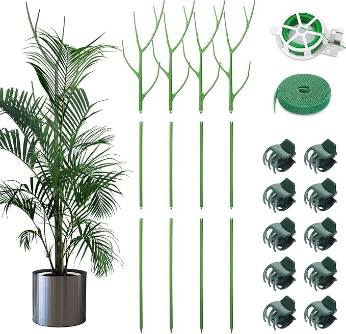 4 Pack 39.37" Detachable Twig Plant Support Stakes Set, Blends in to Plant, Branch Plant Sticks with Orchid Clips Twist Plant Ties, Twig Trellis for Indoor Outdoor Plants Potted Plants Flower