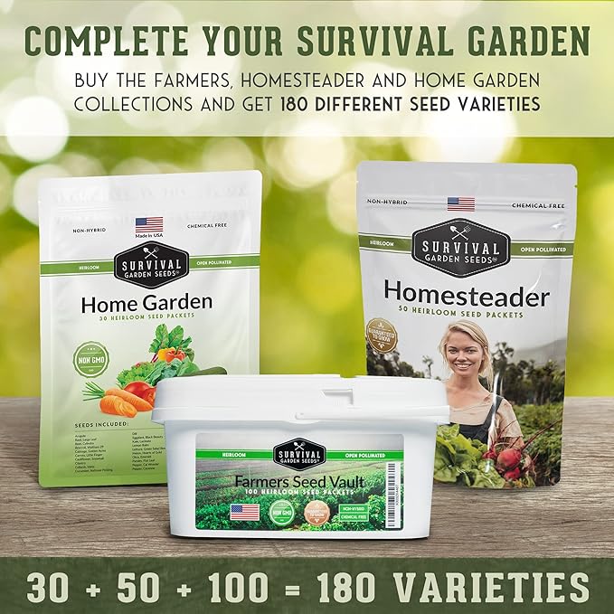 Home Garden Seeds 30 Pack – Heirloom Non-GMO Vegetable, Herb & Fruit Varieties | (18,500+) Survival Seed Vault for Food Security by Survival Garden Seeds