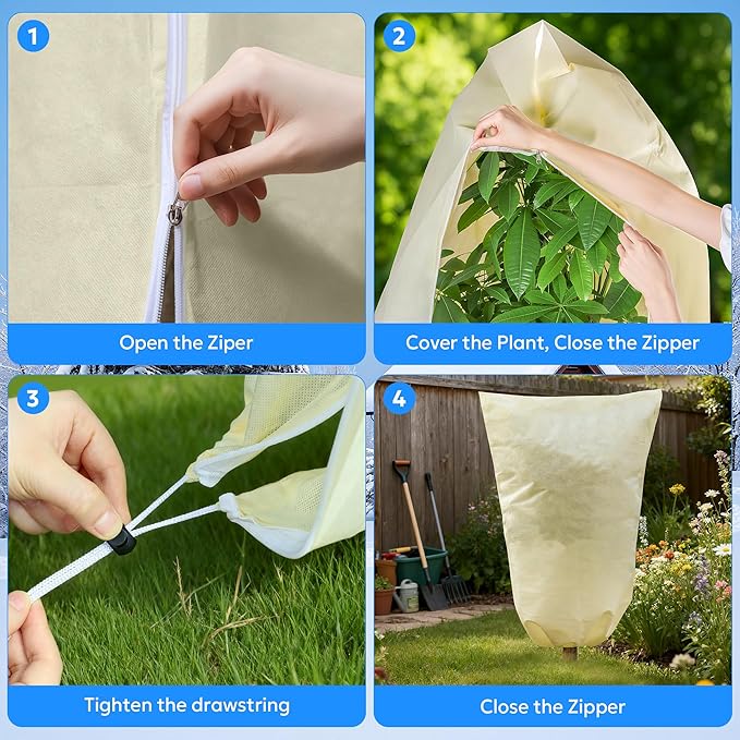 MIXC Plant Covers Freeze Protection, 47.2''×70.8'' Winter Cold Weather Frost Blankets Shrub Jacket with Drawstring Reusable Frost Protection Cloth for Outdoor Plants Fruit Tree Potted (4 Pack)