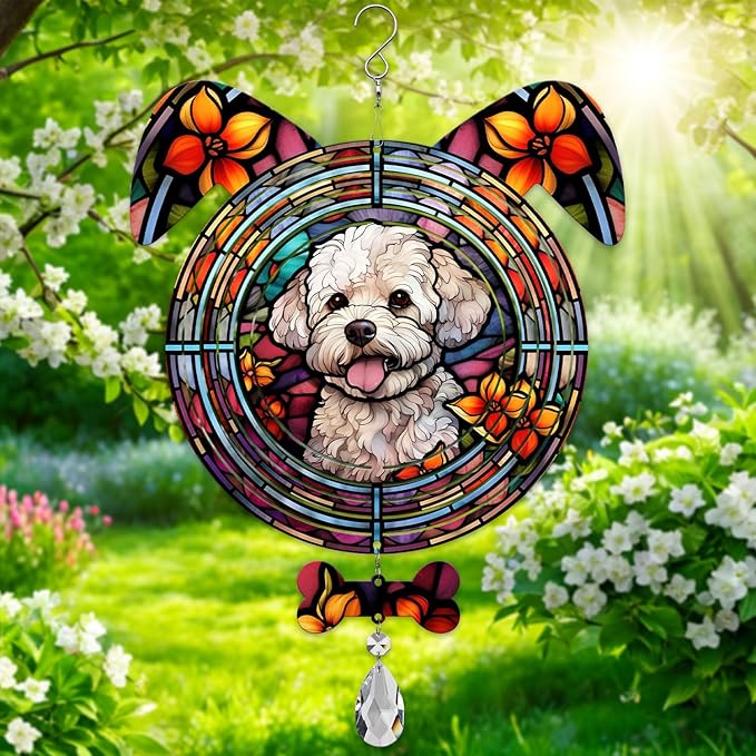 Bichon Frise Dog Ears Wind Spinner, Bichon Frise Wind Spinner Hanging for Yard and Garden