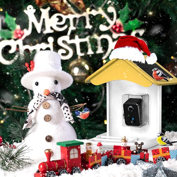 Smart Bird Feeder Camera, Free AI Forever, 1080P HD Camera Auto Capture Bird Videos & 2 Pcs Solar Panel, App Notify When Birds Detected, 32G High-Speed TF Card (Yellow)