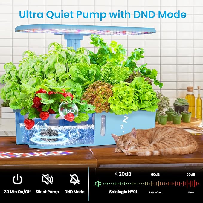 Sainlogic Hydroponics Growing System Kit, 12 Pods Watering Planter, Smart Indoor Garden with APP & WiFi Connected, 5 X Growth with 24W LED, Quiet Pump, for Vegetables, Herbs and Flowers