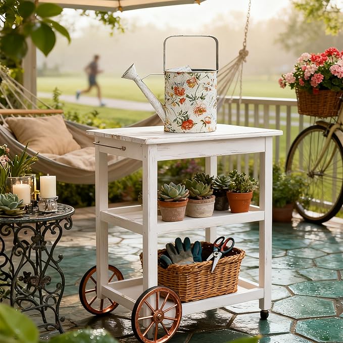 Vintage Metal Flower & Garden Watering Can, Rustic Farmhouse Decorative Watering Pot Planter for Home Patio Backyard Outdoor Plant Care