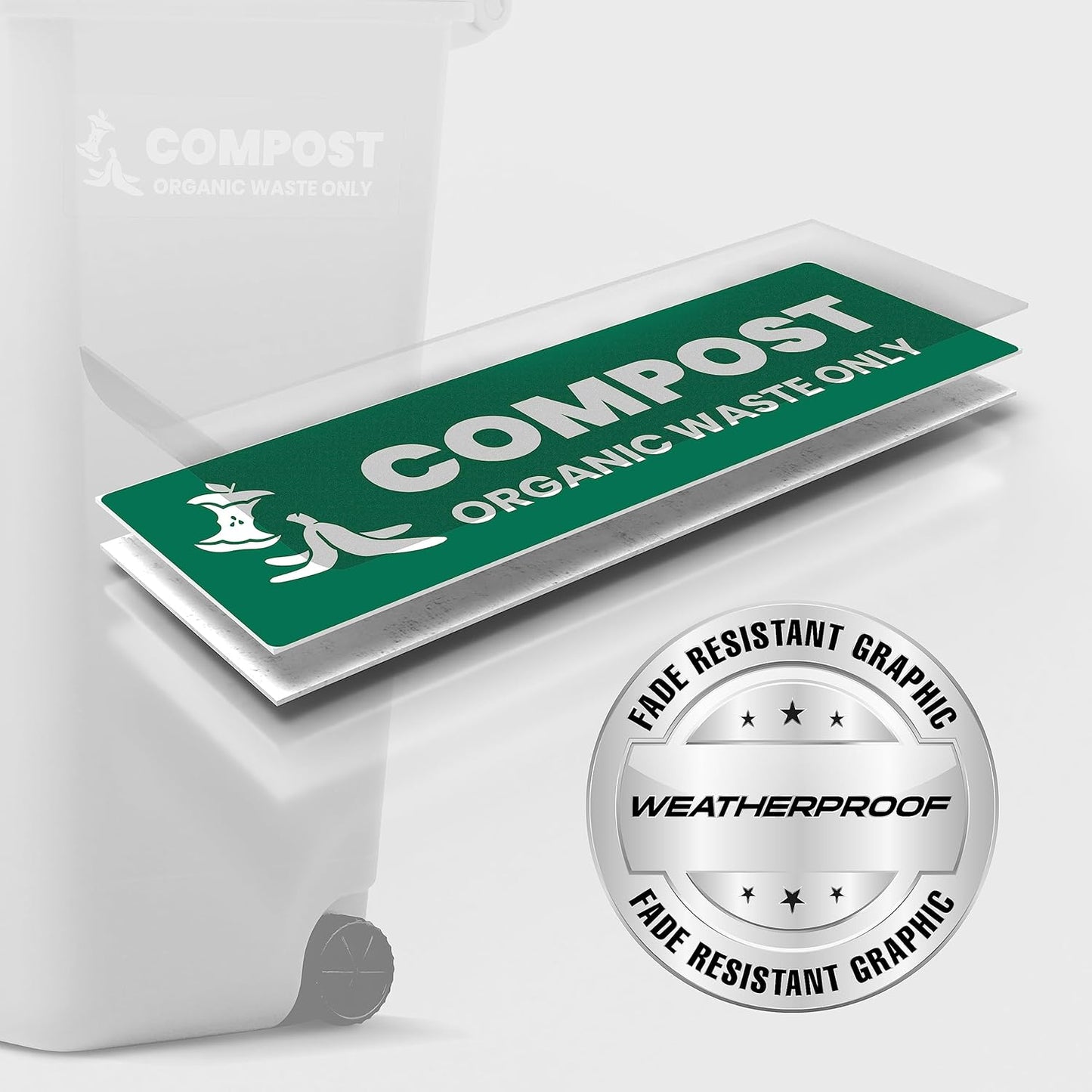 Compost Sticker - Organic Waste Only Bin Label - 3-5 Year Indoor/Outdoor Rated - Heavy Duty, Weather Proof, Ultra Durable - USA Made (6x2 inch), 4 Labels