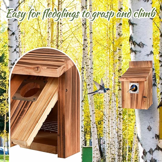 4-Piece Outdoor Bird House Set, Bird Houses for Outside with Metal Guards, Safety Locks, Flight Slots, & Ventilation, Bluebird Houses with 1-1/2" Entrance for Bluebirds, Wrens, Finches