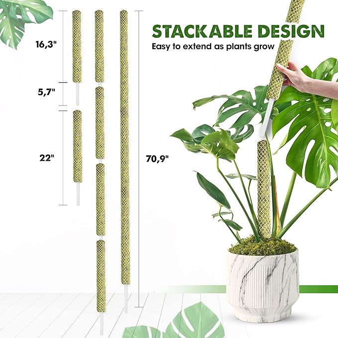DUSPRO Stackable Mesh Moss Pole for Plants Monstera Potted Plant Stakes for Indoor Plants Extendable Plant Pole Moss Sticks for Plants Climbing Vine Supporting Monstera Trellis 4Pack 71''