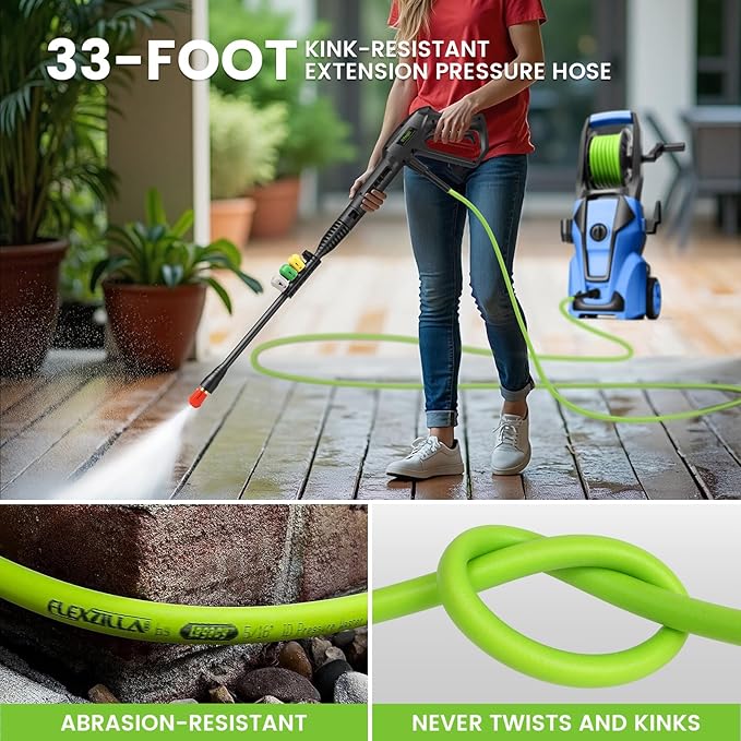 Electric Pressure Washer Adjustable 5000PSI 4.0 GPM Power Washers Electric Powered with 33ft Hose Reel, 4 Nozzle and Foam Cannon, Powerwashers Cleaner Machine for Home, Cars, Patio, Blue