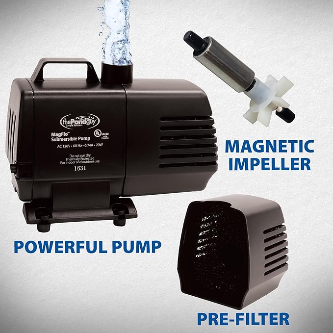 The Pond Guy MagFlo High-Efficiency Compact Pump for Small Water Gardens, Quiet Multi-Purpose System for Waterfalls, Fountains or Spitters, 1000 GPH