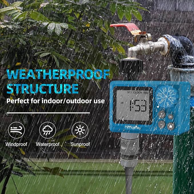 TiFFCOFiO Sprinkler Timer Outdoor, Digital Pogrammable for Garden Hose, Irrigrtion Timer with Rain Delay and Manual Mode (2 Packs)