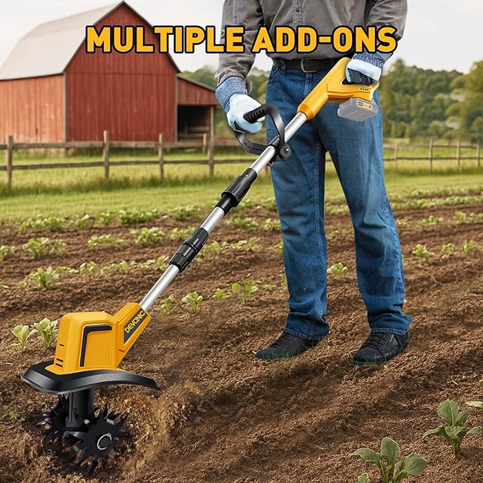 DEVONIC Cordless Electric Garden Tiller,330RPM Electric Garden Tiller, 8 in Tilling Width and 6 in Depth Garden Rototiller for Lawn/Gardening/Soil Cultivation (Without Battery)