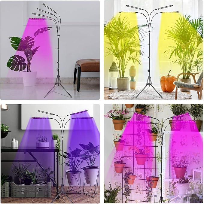 Plant Grow Lights for Indoor Plants Full Spectrum, LED Floor Plant Lights for Indoor Growing with Adjustable Stand (14"-63"), Indoor Plant Grow Lamp with Timer, Auto On/Off for House Plants