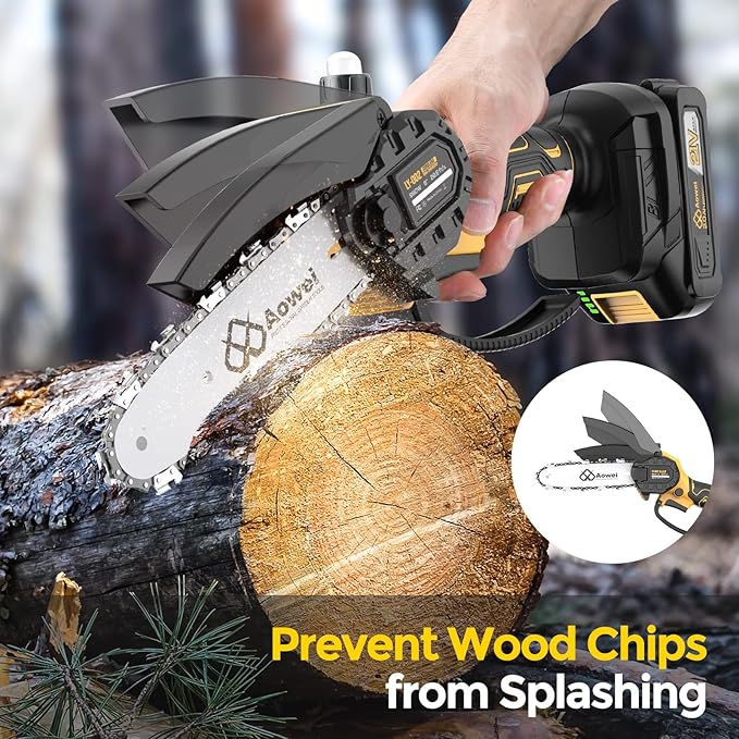 Mini Chainsaw Cordless, 6 inch Electric Chain Saw with 2 Pack 2.0Ah Rechargeable Batteries, Battery Powered Handheld Saw for Trees Trimming Wood Cutting, Perfect Gardening Tools,Gift for Men Dad Women