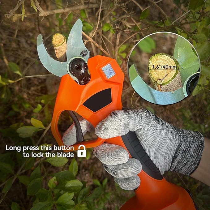 Electric Pruning Shears, Cordless Secateurs Battery Branch Cutter with 2PCS 2.0Ah Lithium-ion Battery, 40mm(1.6 inch) Powered Professional Brushless Pruning for Tree Branch, SK5 Blades