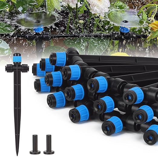 1/4 Inch Quick Connect Drip Emitters 15 Pcs Fan Shape Drip Irrigation Emitters for 1/4" Irrigation Tubing 360 Degree Adjustable Water Flow Irrigation Drip Heads for Potted Plants Flower Raised Bed