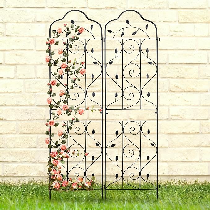 hogardeck 4 Packs 60 * 18 inch Metal Garden Trellis for Climbing Plants Outdoor,Heavy Duty,Black Coating Rustproof Trellis for Rose, Vegetable, Flowers, Expandable,Perfect for Training Climbing Plants