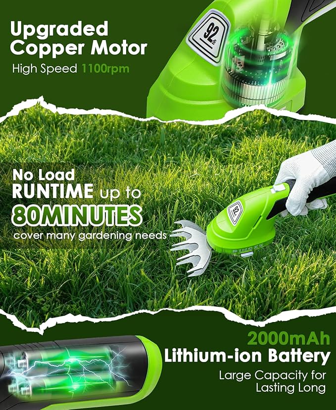 Cordless Grass Shear & Hedge Trimmer - 2 in 1 Handheld 7.2V Small Electric Bush Trimmer, 2.0Ah Rechargeable Battery Powered Shrub Trimmers Grass Cutter for Garden, Yard, Lawn Care