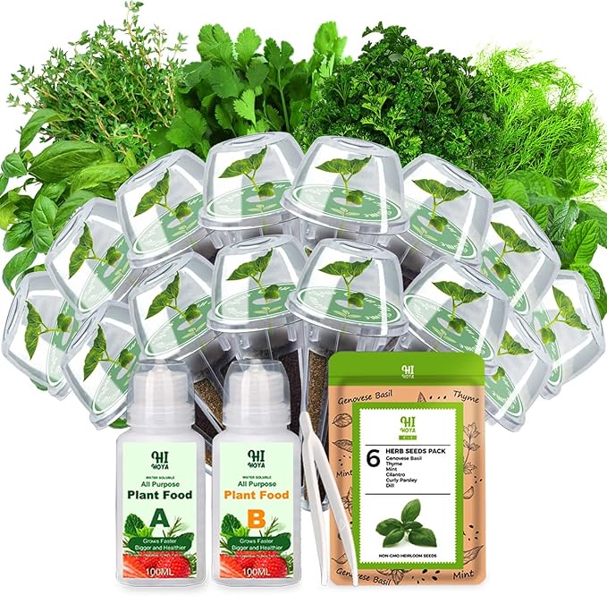 Herb Seed Pod Kit, Grow Anything Kit for All Hydroponics Growing Systems, 14 Pods with 600+ Seeds of Genovese Basil, Thyme, Mint, Cilantro, Curly Parsley and Dill, Grow Your Own Herb Garden at Home