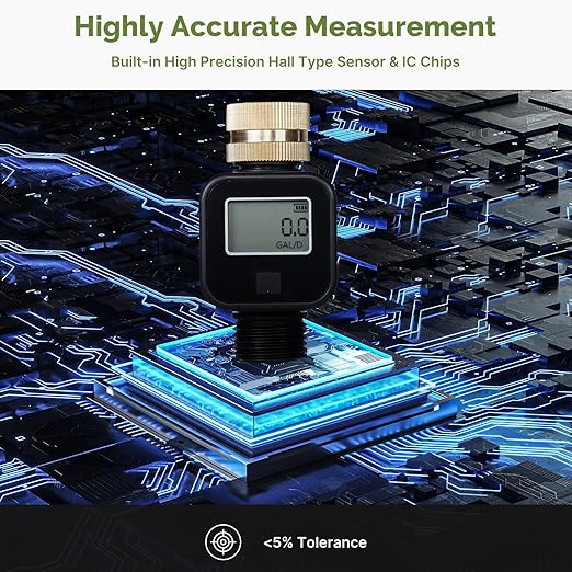 Brass Water Flow Meter with LCD - Accurate Gallon/Liter Measurement for Pool Filling, RV Tank, Garden Hose & Lawn Sprinkler