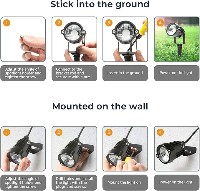 Spot Lights Outdoor Spotlights with Timer, RGB 5W 120V Waterproof Landscape Uplights for Lawn, Yard, Trees, Garden, 6 FT Cord, US Plug, 6 Lights