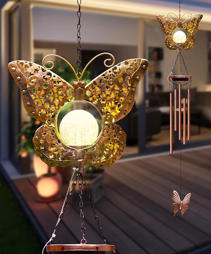 Wind Chimes Outdoor Indoor Decor: Birthday Gifts for Mom Grandma - Outside Lights for Garden Yard Patio Porch(Butterfly)
