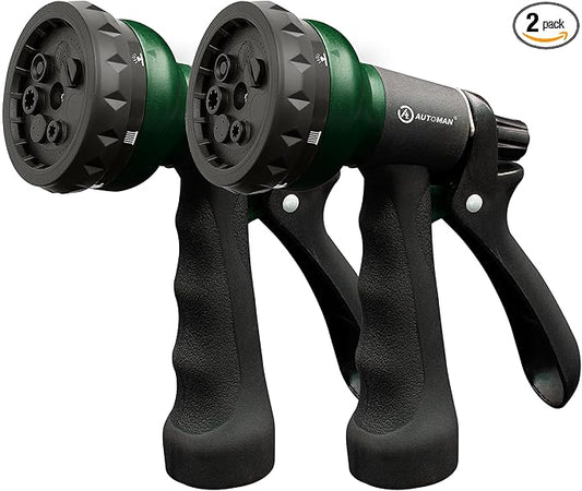 AUTOMAN Garden Hose Nozzle, 2 Pack Water Sprayer Nozzle with 7 Adjustable Watering Patterns,Slip Resistant Nozzle for Plants,Lawn,Washing Cars,Window Cleaning,Showering Pets & Outdoor Fun