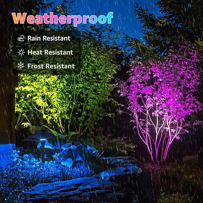 SUNVIE RGBW Landscape Lighting Kit 12V Low Voltage Landscape Lighting with Connectors, Color Changing Low Voltage Pathway Lights Wired with Spotlights Waterproof for Holiday Patio Garden Yard,12 Pack