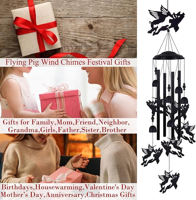 Flying Pigs Wind Chimes Outside Decorate, Memorial Wind Chimes, Wind Catcher, Mobile Flying Pig Wind Bells for Home, Yard, Tree, Patio, Garden Decoration, Gifts for Pig Lovers, Festival Gifts for Mom