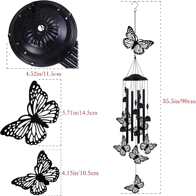Outdoor Butterfly Wind Chimes Decorate, Memorial Wind Chimes, Wind Catcher, Mobile Butterfly Wind Bells for Home, Yard, Tree, Patio, Garden Decor, Gifts for Butterfly Lovers, Festival Gifts for Mom