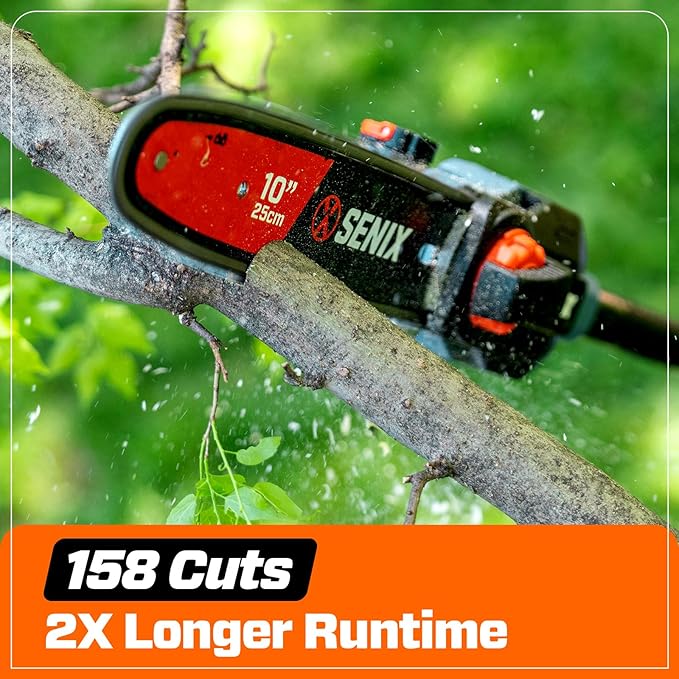 SENIX 10" Cordless Pole Saw, X6 60V Max 3.0Ah Battery Powered Pole Saw with 14ft Reach Carbon Fiber Telescoping Pole, 65.5ft/s Cutting Speed for Pruning and Trimming Branches(CSPX6-M)