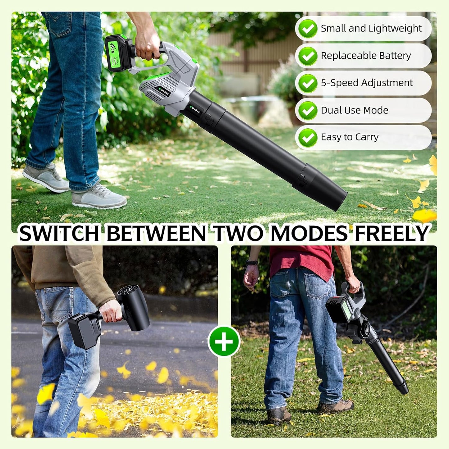 Electric Leaf Blower Cordless, 900,000 RPM, 2 x 4.0Ah Batteries & Charger, Handheld Leaf Blowers for Lawn Care, 5 Speed Mode, Portable Lightweight Grass Blower for Yard, Patio & Outdoor Use