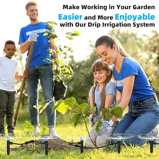 234FT Drip Irrigation System - Garden Watering System with Adjustable Three Spray Patterns with 1/2" Main Tube and 1/4" PE Distribution Tubing for Plants in Gardens, Raised Beds, Greenhouses, Lawns