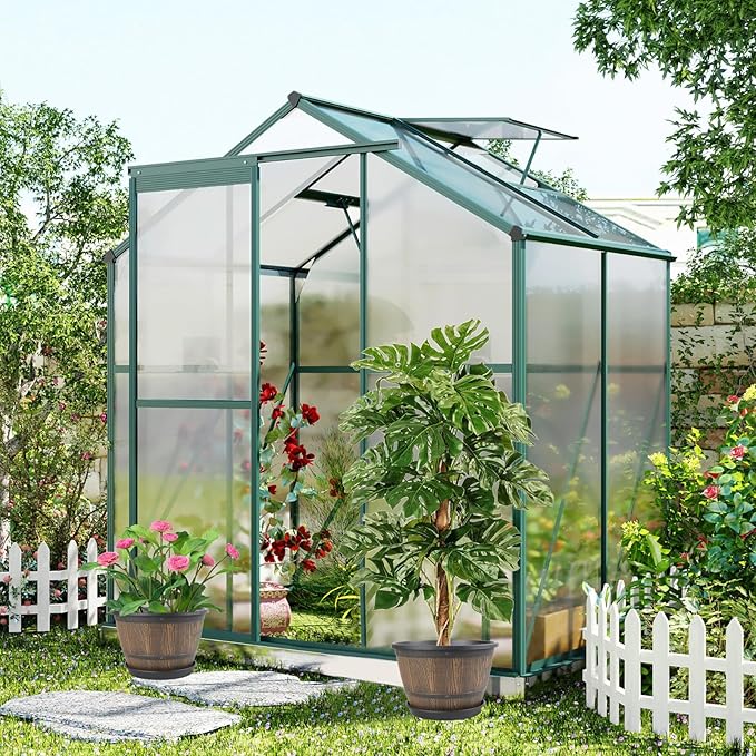 16-inch-Plant-Pots-Indoor-Outdoor, 4 Pack Large Whiskey Barrel Planters with Drainage Holes & Saucer, Plastic Flower Pots Imitation Wine Barrel Design, Decorative Garden Pots for Plants