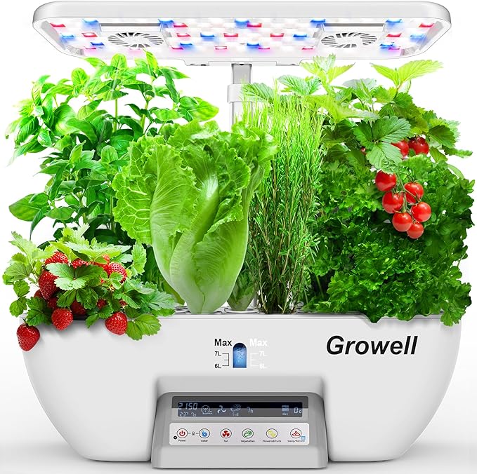 Hydroponics Growing System Kit, 17 Pods Herb Garden with 102 28W Full-Spectrum Grow Lights & 2 Fans, Indoor Garden with Water Pump, 10L Water Tank, Auto Timer, Height Adjustable (White & Grey)