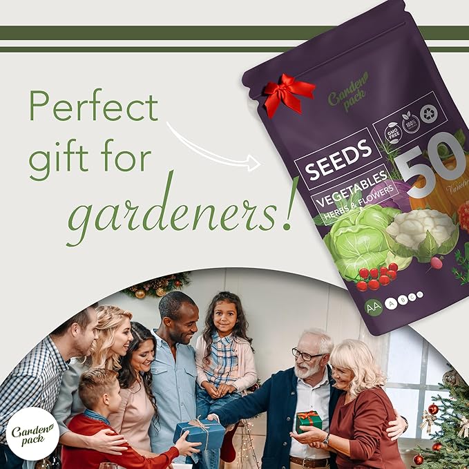 Garden Pack Seeds Pouch - 50 Varieties of Herb, Flower & Vegetable Seeds for Planting - 25,000 Non GMO Heirloom Seeds - Garden Seeds for Vegetable Garden