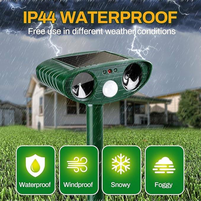 4 Pack Ultrasonic Animal Repellent Outdoor Deer Repellent Devices Ainimal Deer Cat Deterrent with Motion Sensor to Repel Squirrel Dog Rabbit Raccoon Repellent for Yard Garden